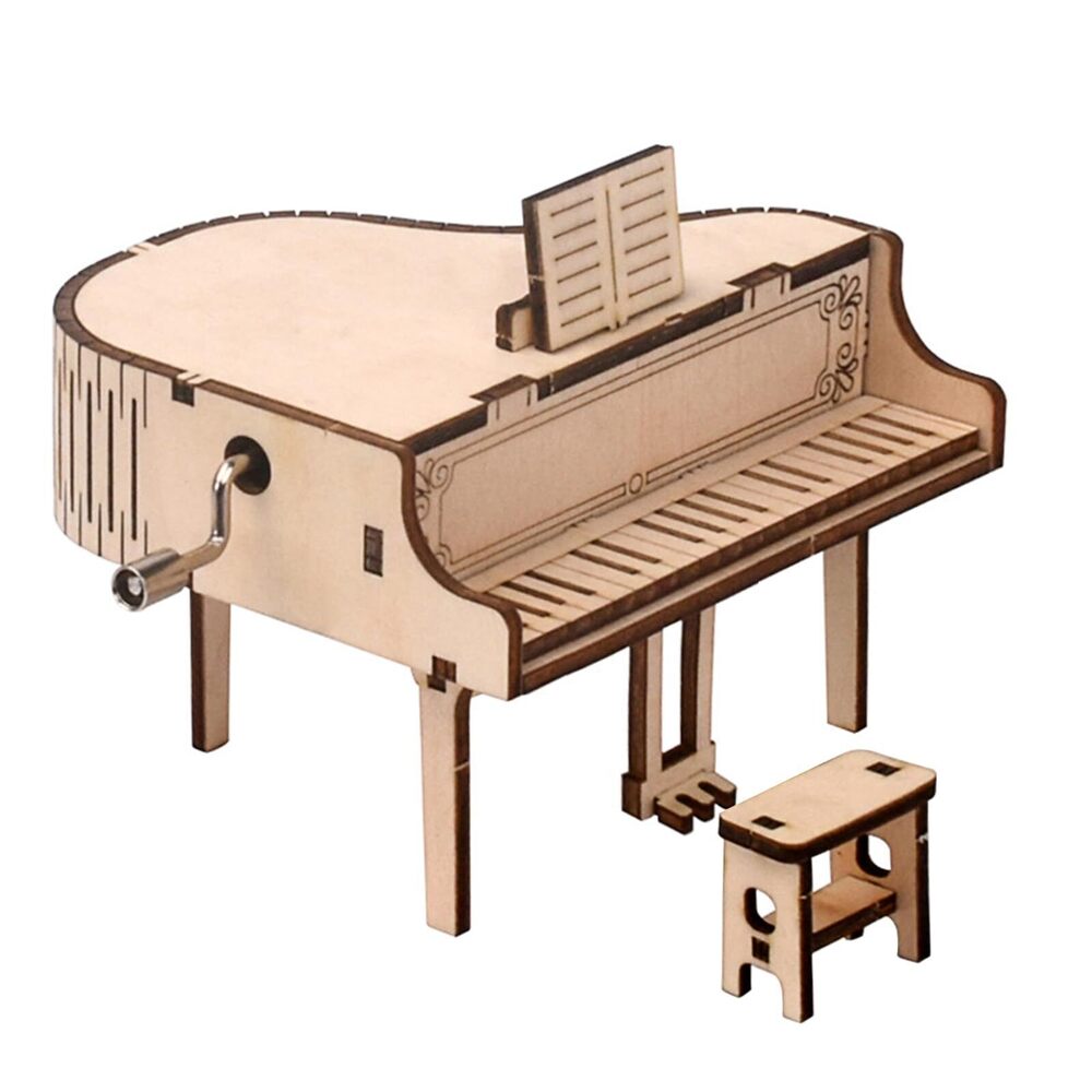 2536 3D Wooden Puzzle Piano Music Box – DIY Hand-Crank Grand Piano Model